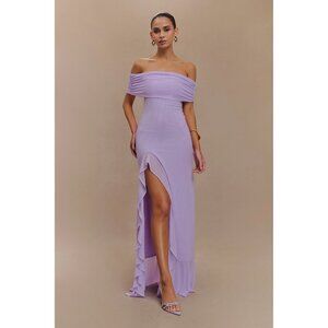 Off Shoulder Mesh Maxi Dress - Lilac